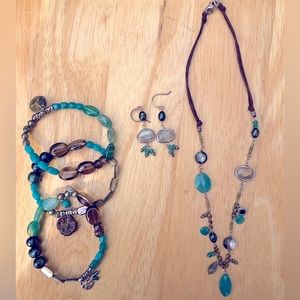 Silpada aqua blue/green & brown stone necklace, earrings, & bracelets